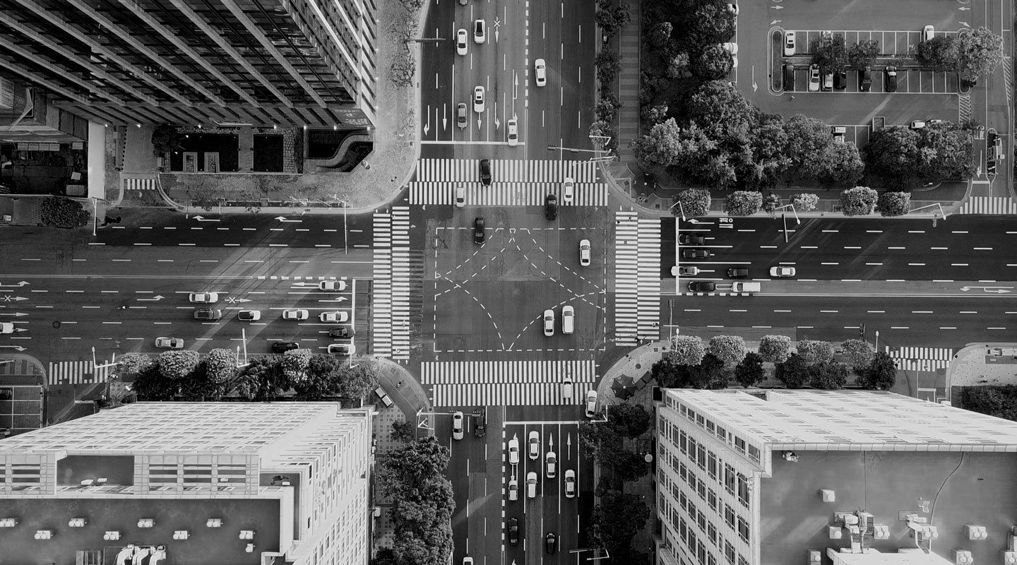 Aerial view of a town centre